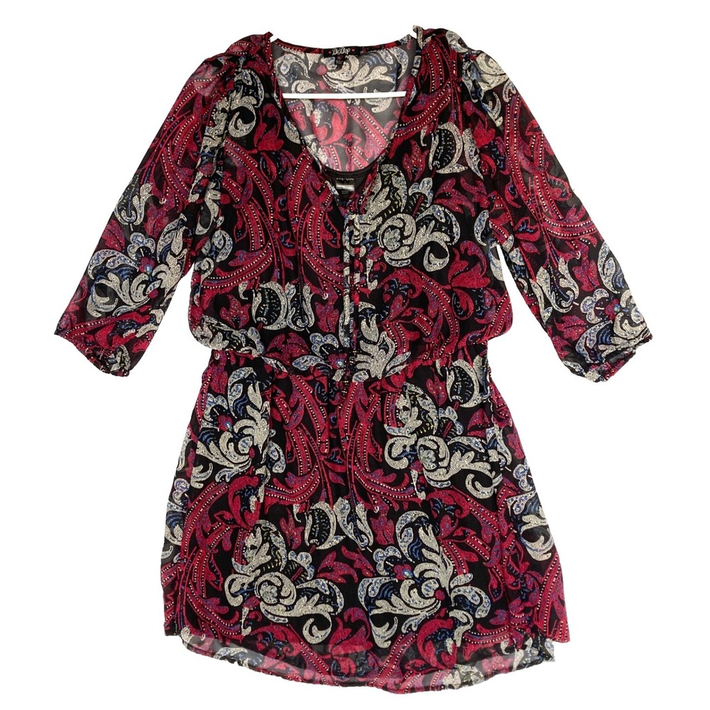 Bebop‎ Sheer Dark Floral Blouson Chiffon Boho Goth Whimsigoth Dress Womens XL